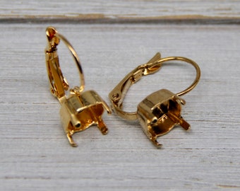 Leverback Earring Bases: Bezel Cup for 8mm Crystals, Jewelry Making