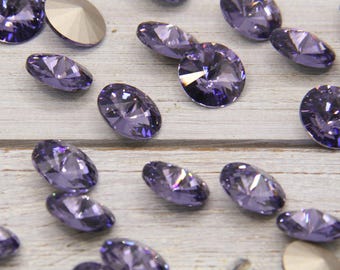 Loose 12mm Tanzanite Rivoli Crystal, Round Stone For Setting, Silver Foiled Rhinestone, Wholesale Preciosa Crystal