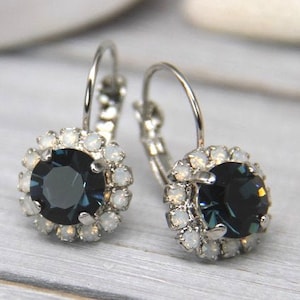 Crystal Drop Earrings: Montana Blue, White Opal, Bridal Jewelry