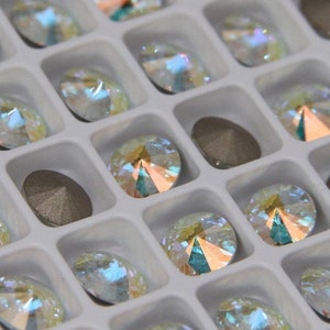 Loose 12mm/8mm Maxima Rivoli Stone For Setting, Crystal AB D-Foiled, Round Stone, Wholesale Preciosa Crystals, Bulk Rhinestones