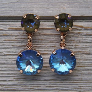 Ocean Blue Swarovski Crystal Dangle Earrings: Stainless Steel Posts