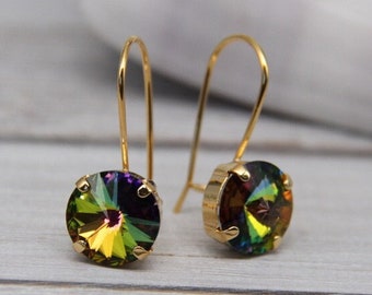 Colorful Stone Earrings, Sparkling Crystal Drop Earring, Gold Plated Drop Earrings, Crystal Jewelry For Women, Christmas Gifts For Women