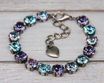 Bracciale tennis in cristallo: acquamarina, vetrata, tanzanite - Gioielli per damigelle d'onore