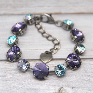 Sparkling Bracelet For Women, Vintage Crystal Bracelet, Blue - Purple Bracelet, Crystal Jewelry, Ladies Bracelet