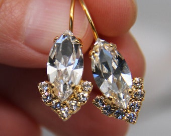 Swarovski Crystal Earrings, Sparkle Bridal Earrings, Antique Rhinestone Earrings, Elegant Evening Earrings, Shiny Wedding Jewelry, Gifts