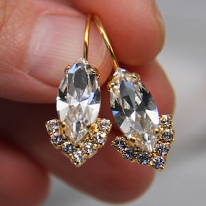 Swarovski Crystal Earrings, Sparkle Bridal Earrings, Antique Rhinestone Earrings, Elegant Evening Earrings, Shiny Wedding Jewelry, Gifts
