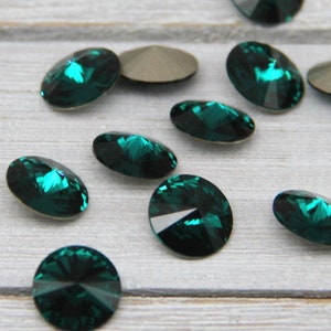 Emerald Rivoli Austrian Crystal: 12mm Foiled Loose Stone, Article 1122