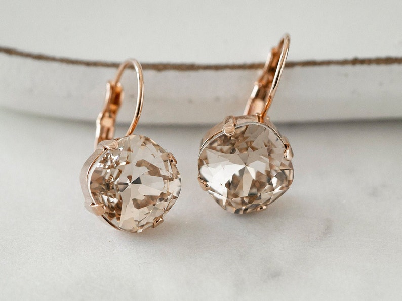 Swarovski Crystal Earrings, Elegant Evening Earrings, Dainty Wedding Jewellery, Delicate Bridesmaid Earrings, Minimalist Bridal Earrings image 1