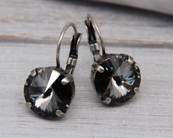 Antique Crystal Earrings, Sparkle Drop Earrings, Solitaire Earrings, Black Crystal Earrings, Evening Earrings, Small Boho Earrings For Women