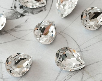 Prawdziwy austriacki kryształowy kamień gruszkowy 4320: Przezroczysty, foliowany, spiczasty tył (18 x 13 mm)