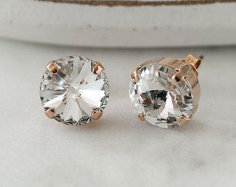 Clear Swarovski Stud Earrings, Solitaire Earrings, Delicate Bridesmaid Earrings, Elegant Crystal Earrings, Rhinestone Minimalist Earrings