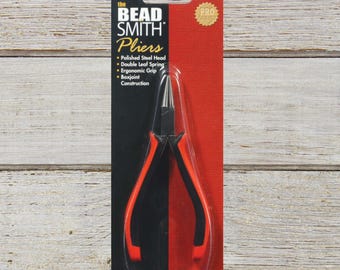 Beadsmith Round Nose Pliers Super Fine Ergo Red Black, Jewelry Making Tool, Wire Looping Pliers, DIY Jewelry Repair