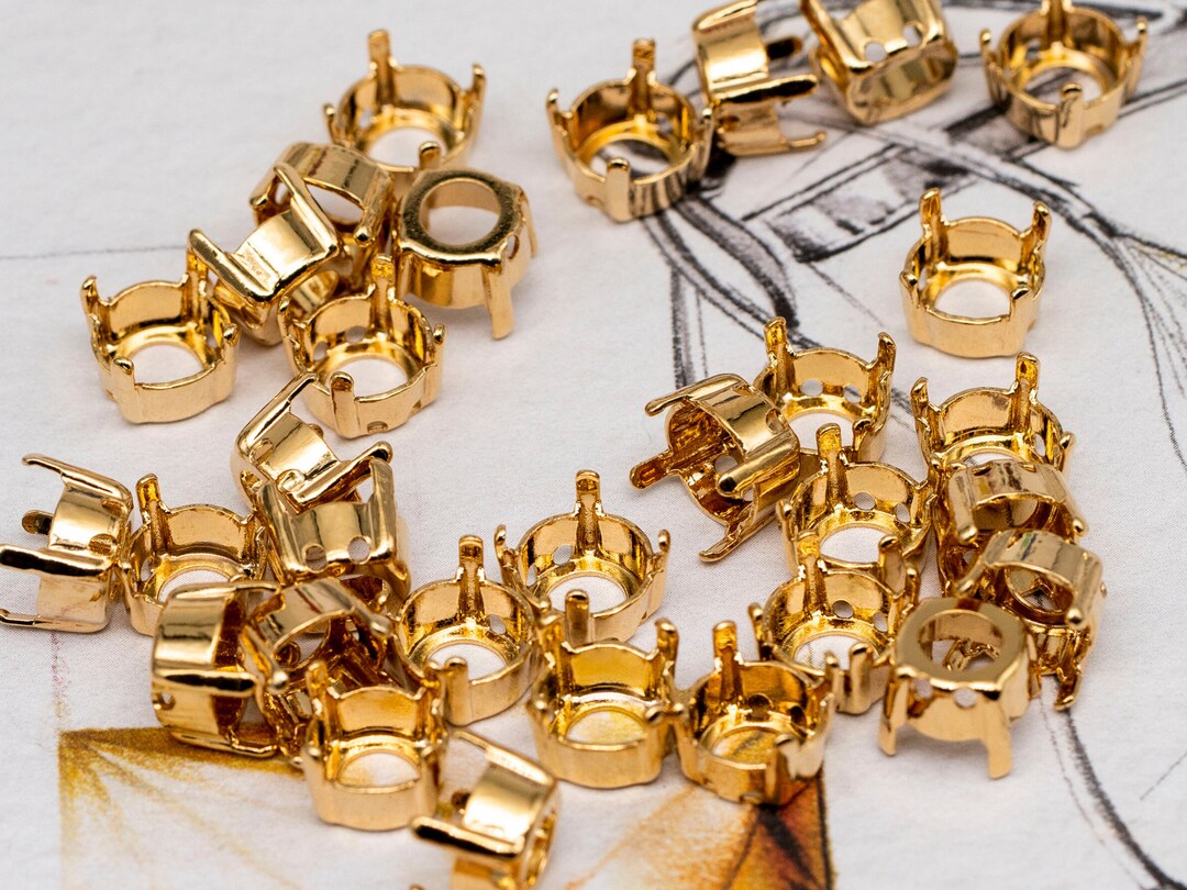 Gold Plated Rhinestone Settings: 39ss Round Rivoli & Chaton, Jewelry ...