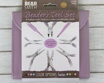 Beadsmith Jewelry Tool Kit 8pc Pliers Set Orchid with Case, Beading Tools, Jewelry Making Tool Set, Wire Work DIY Repair Kit