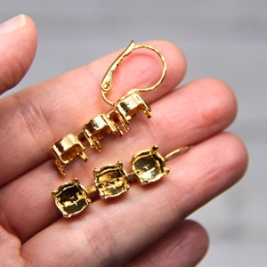 Leverback Earrings Settings, 39ss Cup Chain Earrings Base, 3 empty settings, Bezel Cup Earrings, Blank Earrings, Diy Jewelry Making Craft