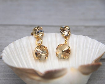 Colorado Topaz and Golden Shadow European Crystal Dangle Earrings | Gold Earrings | Glam Earrings | Dangle Earrings | Jewelry Gift