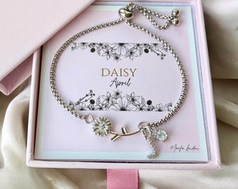 Personalised Birth Flower Bracelet • Birthday Gift • Women Birthstone Gift • Gift For Friend • Bracelet With Initial • Personalised Gifts