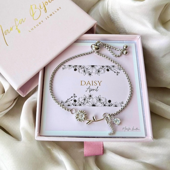 Personalised Birth Flower Bracelet • Birthday Gift • Women Birthstone Gift • Gift For Friend • Bracelet With Initial • Personalised Gifts
