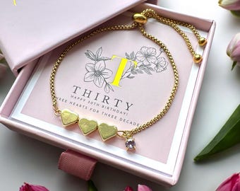 20th • 30th • 40th • 50th  Birthday Birthstone Bracelet • Adjustable Women Bracelet • Decade Bracelet  • Gift For Friend • Gift