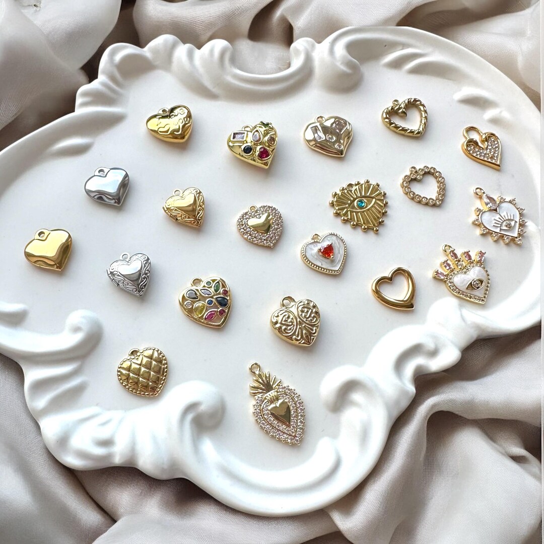 Charms • Heart Charm • Charms for Necklace • Charms for Bracelet • Gold ...