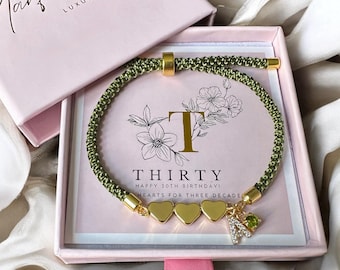 20th • 30th • 40th • 50th  Birthday Gift Bracelet • Adjustable Bracelet  • Women Decade Bracelet  • Gift For Friend • Birthstone Bracelet