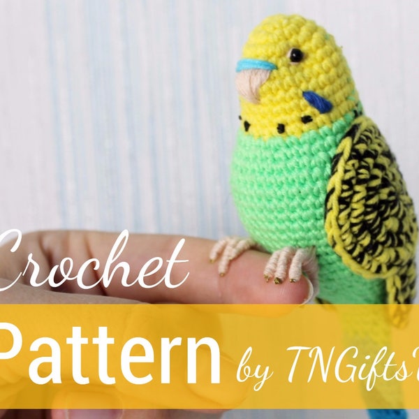 Crochet Green Budgie Easy PATTERN DIY Tutorial PDF New Year bird ornament Realistic bird with Flexible paws Amigurumi toy stuffed decor
