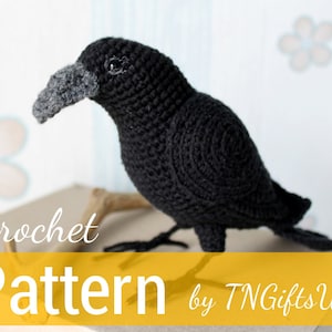 Crochet Crow PATTERN Tutorial PDF Gothic Black Raven Crochet DIY Halloween Decor Realistic bird scarecrow Gift for crocheter