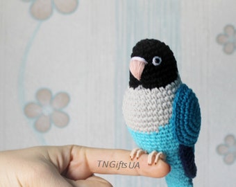 Blue masked lovebird crochet parrot pet amigurumi doll wild Fischer's custom memorial gift for bird lovers