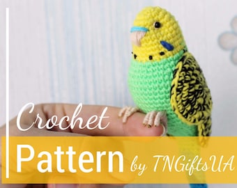 Crochet Green Budgie Easy PATTERN DIY Tutorial PDF New Year bird ornament Realistic bird with Flexible paws Amigurumi toy stuffed decor