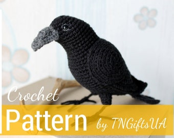 Crochet Crow PATTERN Tutorial PDF Gothic Black Raven Crochet DIY Halloween Decor Realistic bird scarecrow Gift for crocheter