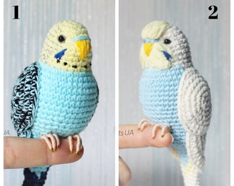 Blue Budgie Crochet Bird miniature Amigurumi toy for parrot lovers as personalized gift who loss pet