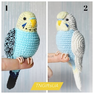 Blue Budgie Crochet Bird miniature Amigurumi toy for parrot lovers as personalized gift who loss pet