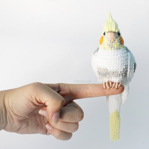 Crochet custom Pearl Cockatiel parrot ornament Plush bird Amigurumi toy Personalized gift Pet loss Stuffed animal Sculpture