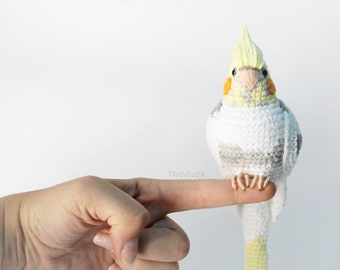 Crochet custom Pearl Cockatiel parrot ornament Plush bird Amigurumi toy Personalized gift Pet loss Stuffed animal Sculpture