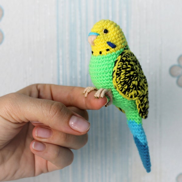 Green yellow budgie Crochet Plush Easter Toy Parrot Stuffed animal Personalized for bird owners gift pet loss customized Bird