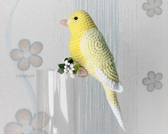 Crochet yellow canary bird with flower Mother Gift for loved one Personalized plush bird toy in cotton tropical bird