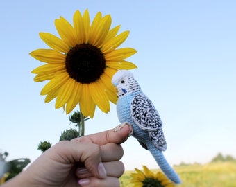 Crochet Blue Budgerigar Custom parakeet Parrot toy Stuffed animal bird Memorial gift for bird lover loss pet