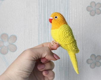 Yellow crochet love bird customized amigurumi toy stuffed animal lutino tropical bird personalized parrot plush toy pet loss birdie