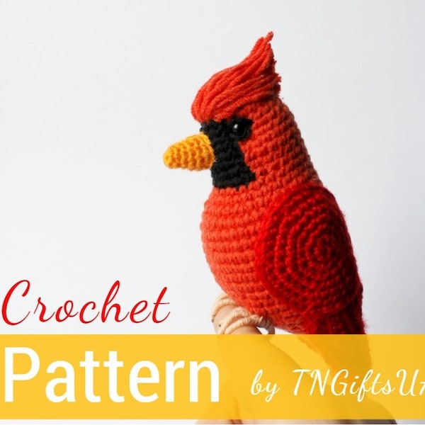 Crochet Cardinal Red bird PATTERN Tutorial PDF Christmas tree ornament DIY Realistic bird Amigurumi toy stuffed animal St.Louis Cardinals