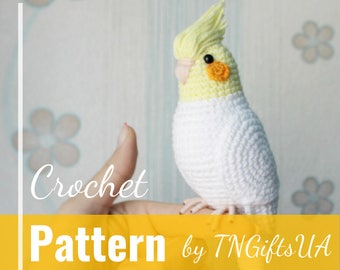 Crochet parrot DIY pattern Easy Tutorial PDF Amigurumi Cockatiel stuffed animal New Year bird Crochet Decor White bird ornament pet loss