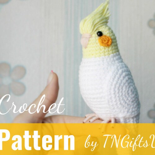 Crochet parrot DIY pattern Easy Tutorial PDF Amigurumi Cockatiel stuffed animal New Year bird Crochet Decor White bird ornament pet loss