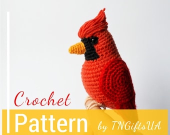 Crochet Cardinal Red bird PATTERN Tutorial PDF Christmas tree ornament DIY Realistic bird Amigurumi toy stuffed animal St.Louis Cardinals