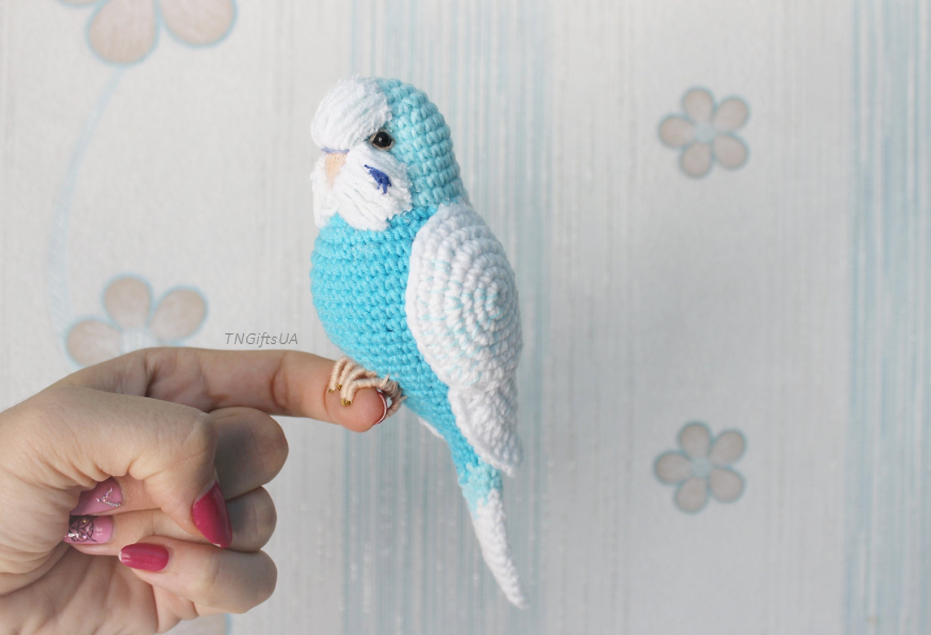 Crochet Blue English Budgerigar Plush Parrot Easter Toy Stuffed