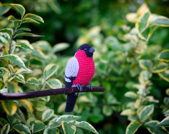 Eurasian Bullfinch Crochet Christmas tree decor Realistic bird Winter Tree ornament New Year gift for pet lovers