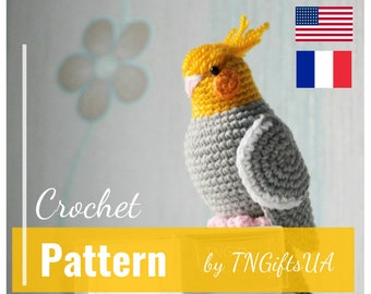 Crochet Parrot DIY Pattern for Bird Tutorial PDF Instruction Amigurumi bird Cockatiel stuffed animal Crochet Decor Grey bird cockatiel toy