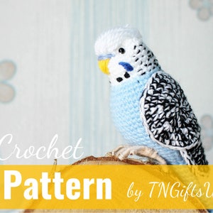 Crochet budgie pattern Tutorial PDF Amigurumi New Year bird lovers stuffed animal Easy Crochet Decor Blue bird with flexible paws home decor image 1