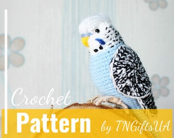 Crochet budgie pattern Tutorial PDF Amigurumi New Year bird lovers stuffed animal Easy Crochet Decor Blue bird with flexible paws home decor