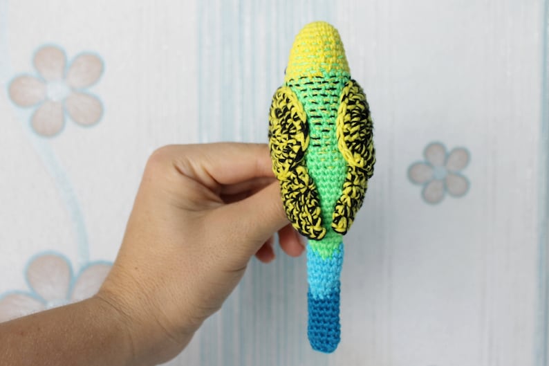 Crochet Green Budgie Easy PATTERN DIY Tutorial PDF New Year bird ornament Realistic bird with Flexible paws Amigurumi toy stuffed decor image 4