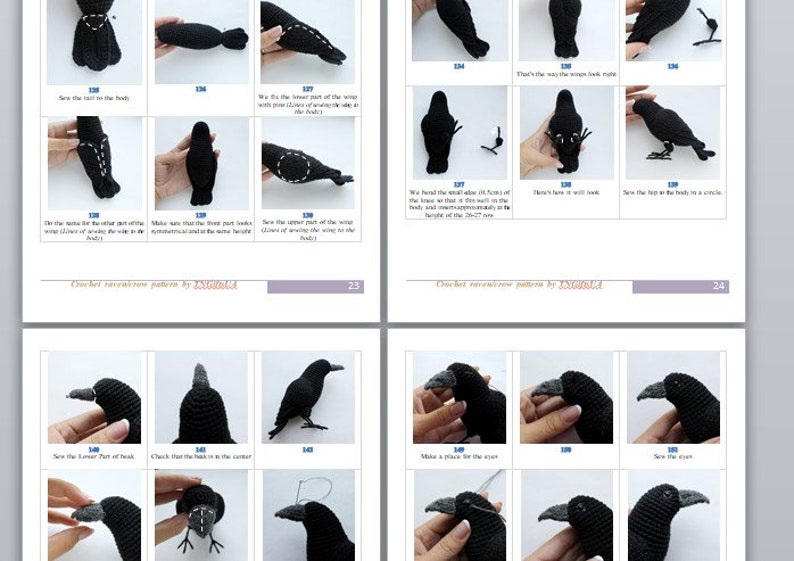 Crochet Crow PATTERN Tutorial PDF Gothic Black Raven Crochet DIY Halloween Decor Realistic bird scarecrow Gift for crocheter image 10