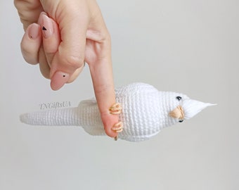 Albino Cockatiel Bird Plush Crochet White Angel Stuffed Animal Parrot Amigurumi toy Gift for Pet loversWhite